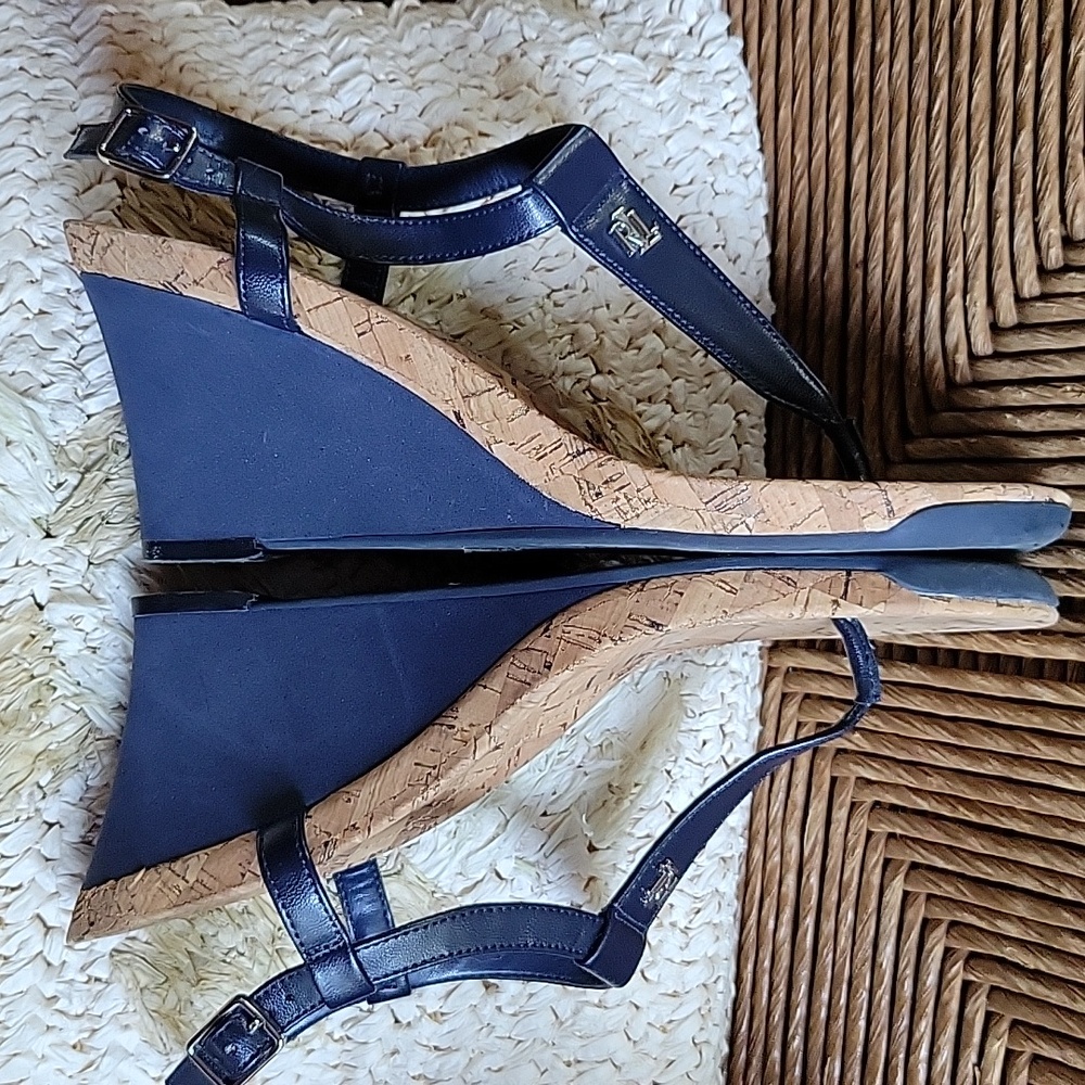 Lauren Ralph Lauren Naris, blue thong wedge sandal, 9B - Picture 6 of 12